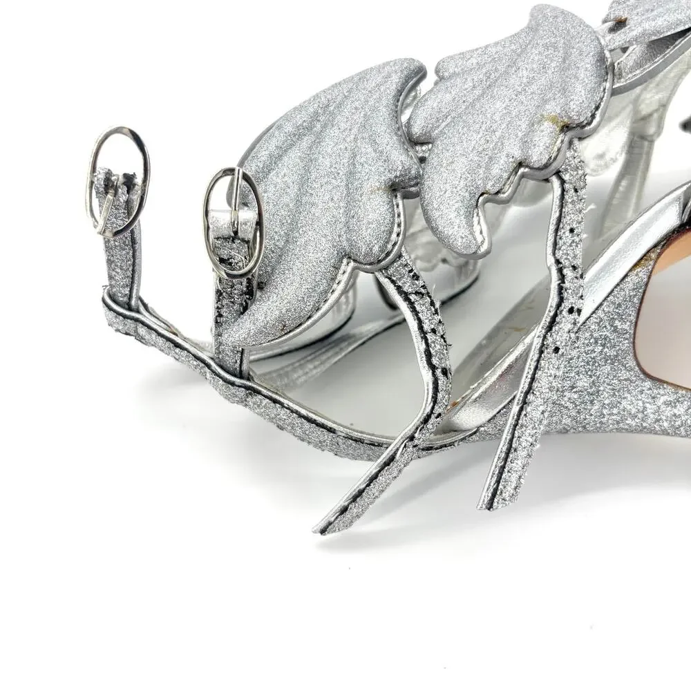NIB Giuseppe Zanotti Cruel Summer Silver Glitter Wing Strappy Sandals 37 - Picture 9 of 12